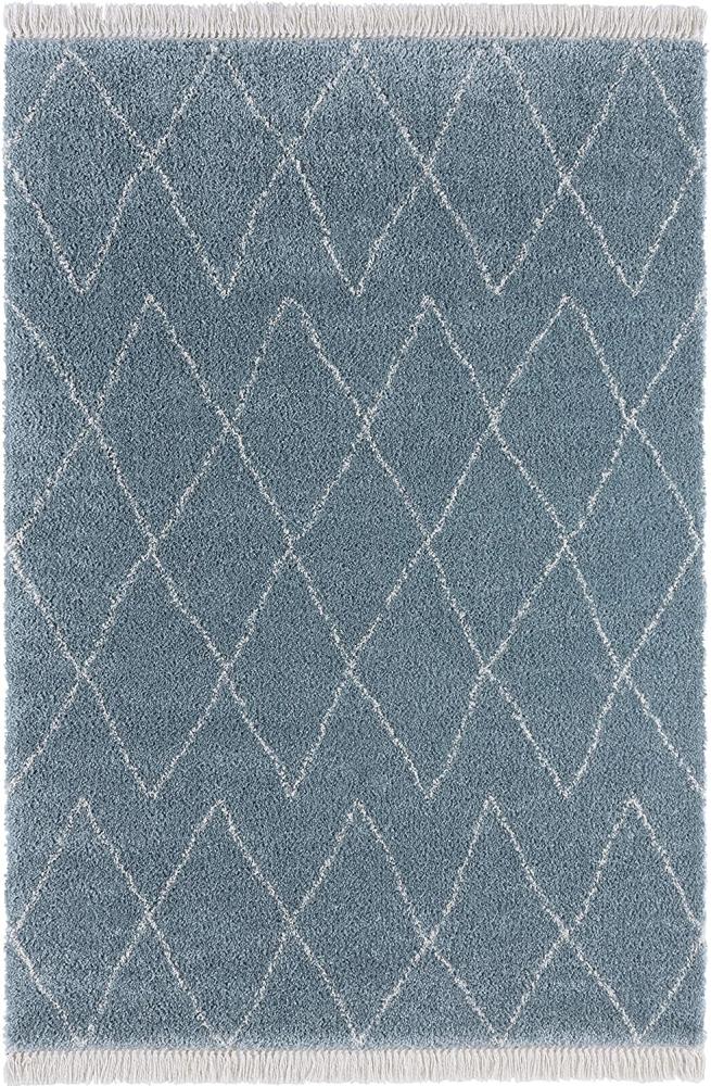 Hochflor Teppich Fransen Jade Blau - 200x290x3,5cm Bild 1