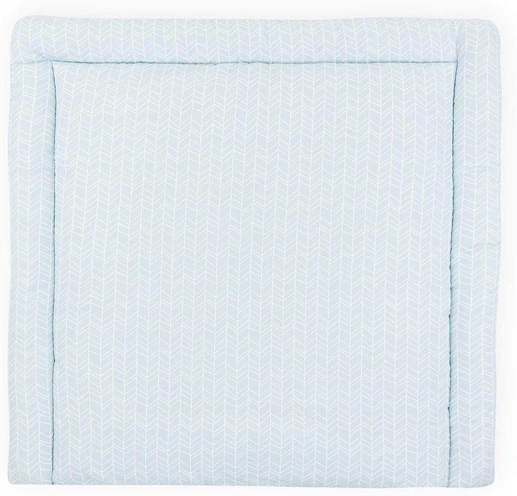 KraftKids Wickelauflage in weiße Feder Muster auf Blau, Wickelunterlage 85x75 cm (BxT), Wickelkissen Bild 1