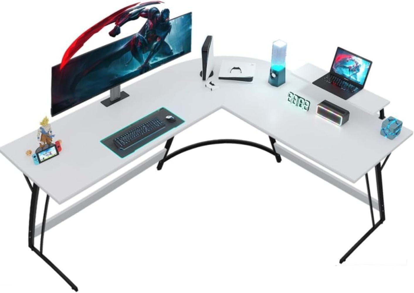 JUMMICO Gaming Tisch 150 x 130 x 75 cm,Schreibtisch mit Monitorständer,Eckschreibtisch,Schreibtisch L Form,Gaming Schreibtisch L-förmiger,Groß Pc Ecktisch,Weiß Bild 1
