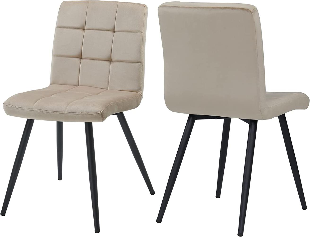 Duhome Esszimmerstuhl 2er Set Samt Küchenstuhl Retro Design Polsterstuhl mit Rückenlehne Metallbeine für Küche Esszimmer Lounge Wohnzimmer 8043B, Beige Bild 1