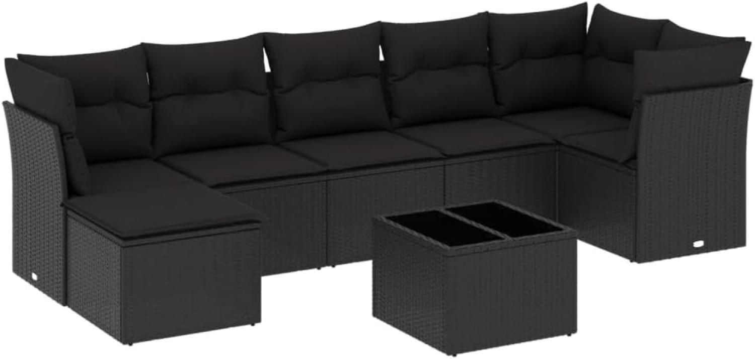 vidaXL 8-tlg. Garten-Sofagarnitur mit Kissen Schwarz Poly Rattan 3217975 Bild 1