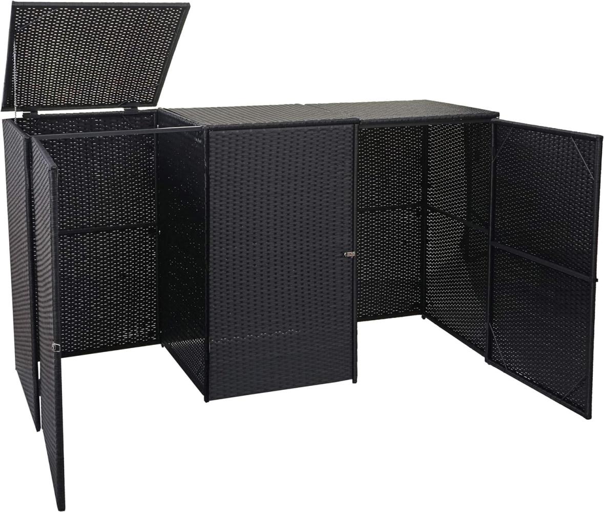 3er-Mülltonnenverkleidung HWC-E25, Mülltonnenbox Mülltonnenabdeckung, Poly-Rattan 3x120l ~ schwarz Bild 1