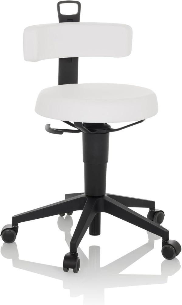 hjh OFFICE Balancestuhl höhenverstellbar TOP Work Flex PU beweglicher Arbeitshocker mit Rückenlehne, Kunstleder Weiß Bild 1