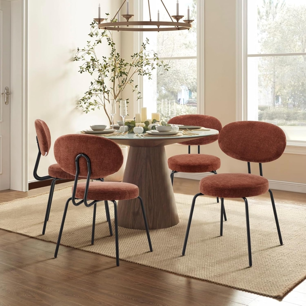 COLAMY Polsterstühle für das Esszimmer, 4er Set, Moderne Küchenstühle mit Rückenlehne, Kleine runde Metallseitenstühle mit gekrümmter Rückenlehne für Esszimmer, Küche, Restaurant, Orange Bild 1