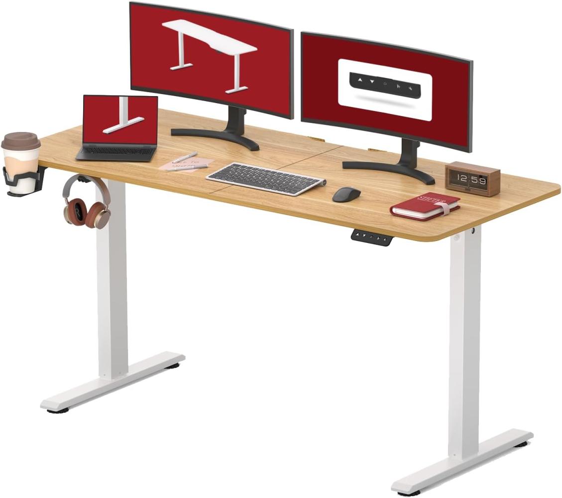 SANODESK Höhenverstellbarer Schreibtisch 140 x 60 cm Schreibtisch Höhenverstellbar Elektrisch Ergonomischer Steh-Sitz Tisch Computertisch für Heimbüro Homeoffice(ahorn) Bild 1