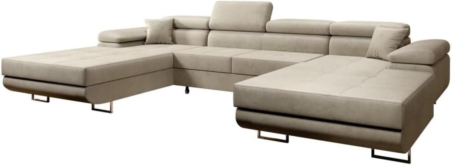 Designer Sofa Calvera U mit Schlaf- und Klappfunktion Beige Bild 1