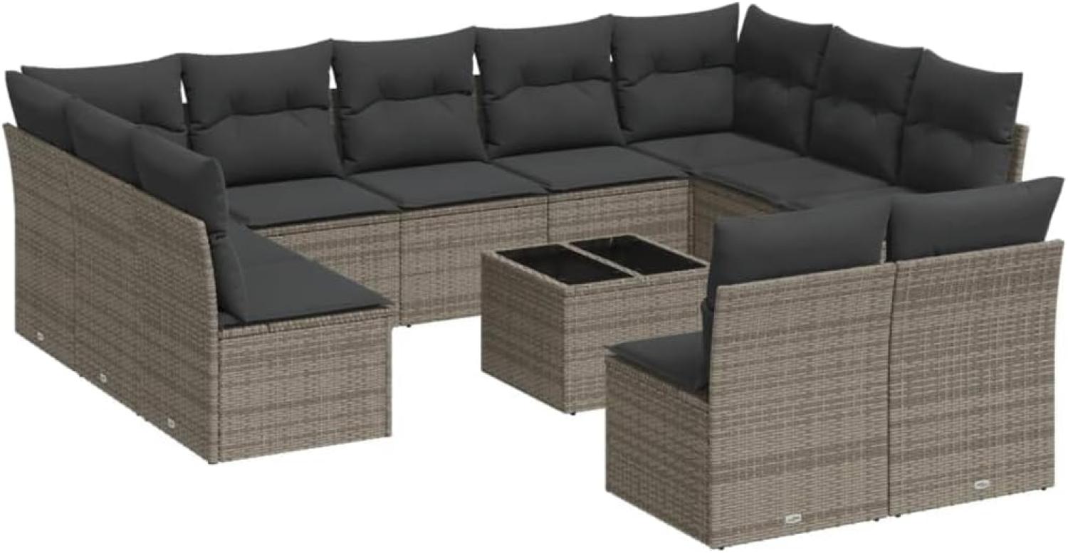 vidaXL 12-tlg. Garten-Sofagarnitur mit Kissen Grau Poly Rattan 3218360 Bild 1