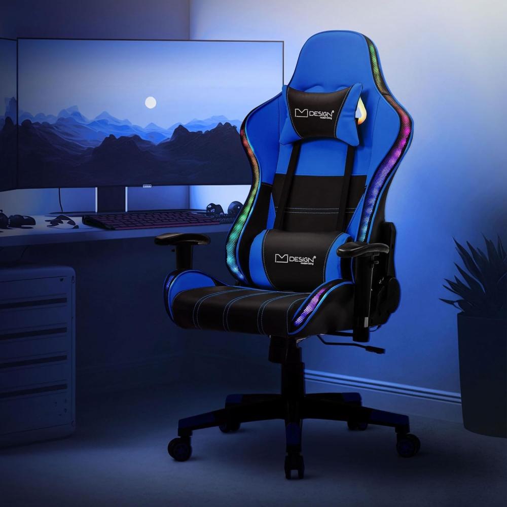 ML-DESIGN Gaming-Stuhl Drehstuhl mit RGB LED-Beleuchtung & Bluetooth-Lautsprechern Bürostuhl, Computerstuhl Sessel aus Kunstleder mit Rückenkissen und Kopfstütze Bild 1