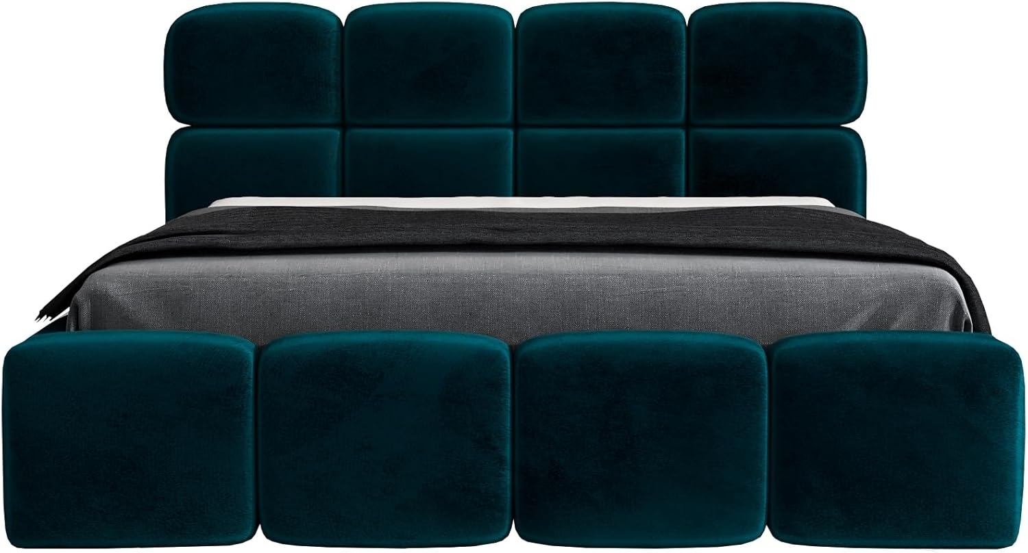 Polsterbett MONAKO 90x200 mit Matratze, Bettkasten und Lattenrost. Farbe: Pfau 36 Bild 1