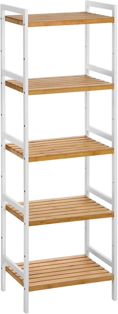 SONGMICS Bambus Regal mit 5 Ablagen, Bambus Natur/ Weiß, BCB75WN, 45 x 31,5 x 142 cm Bild 1