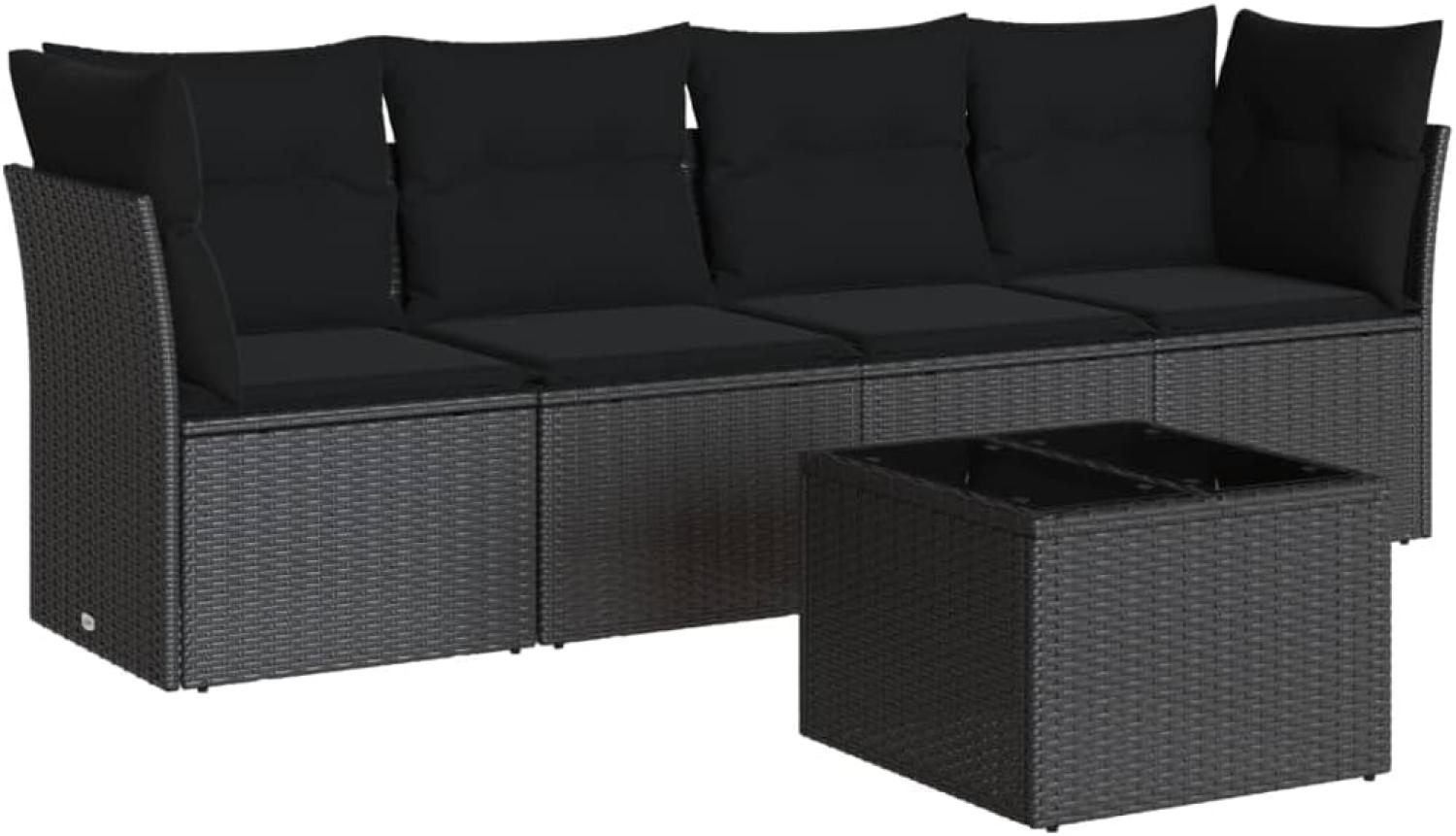 vidaXL 5-tlg. Garten-Sofagarnitur mit Kissen Schwarz Poly Rattan 3249074 Bild 1