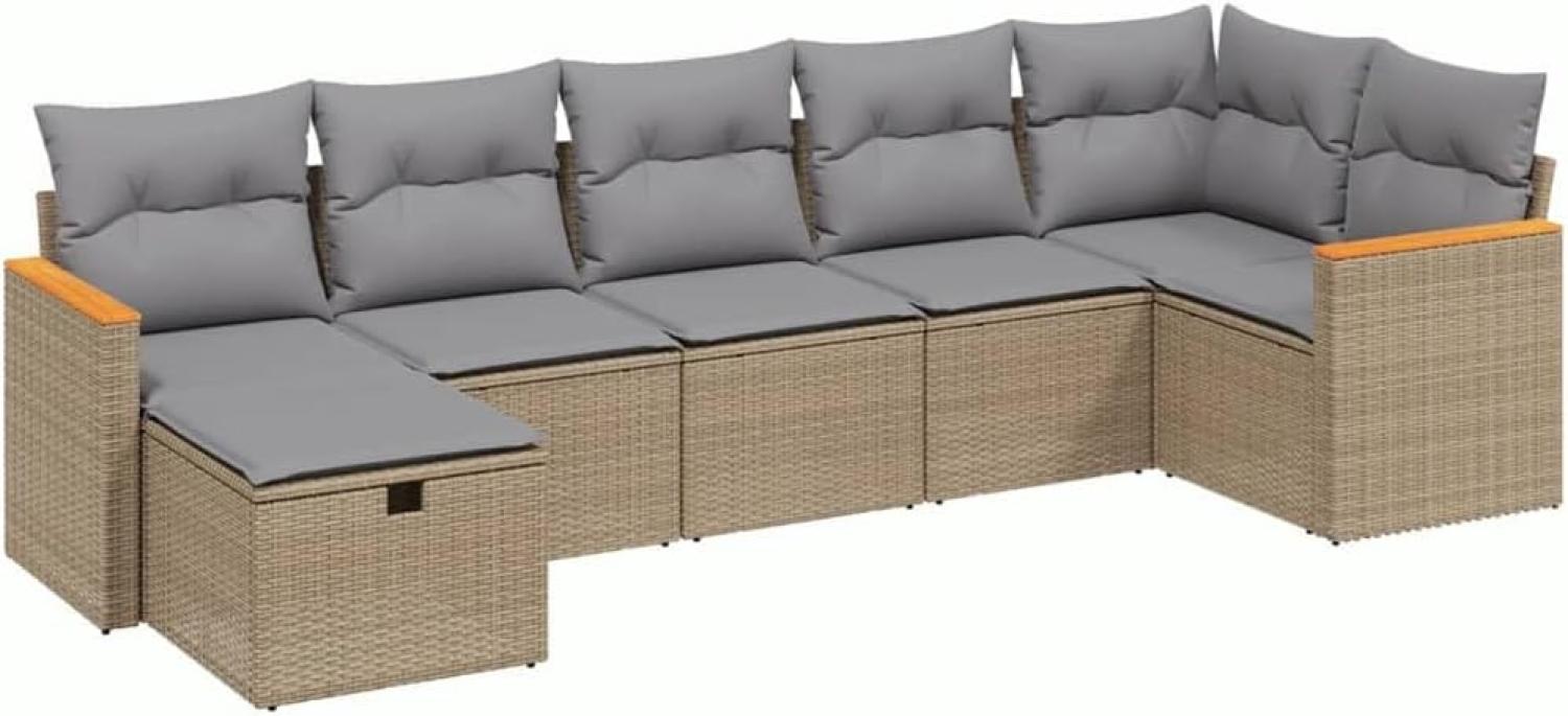 vidaXL 7-tlg. Garten-Sofagarnitur mit Kissen Beige Poly Rattan 3265315 Bild 1