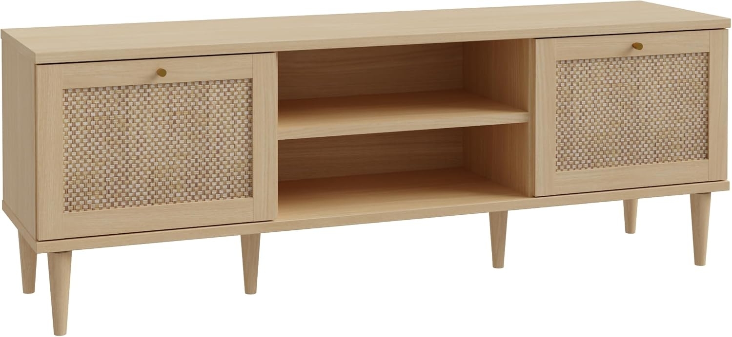 FORTE Calasetta TV Schrank 160 cm Boho Stil Wiener Geflecht TV Tisch Holz Dekor: Elegancia Eiche/Technorattan, 160 cm breit x 58 cm hoch x 41 cm tief Bild 1