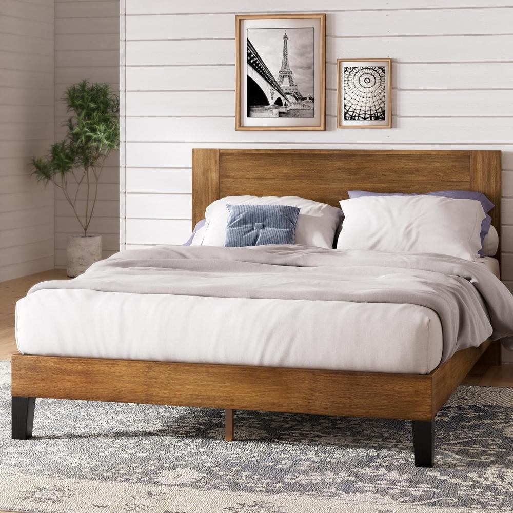 Zinus Tonja Bett 180 x 200 cm 30 cm hoch Super King Bett Holzbettrahmen mit Kopfteil Braun Bild 1