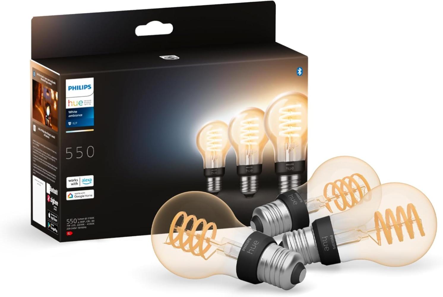 Philips Hue White Ambiance E27 Filament 3erPack Bild 1