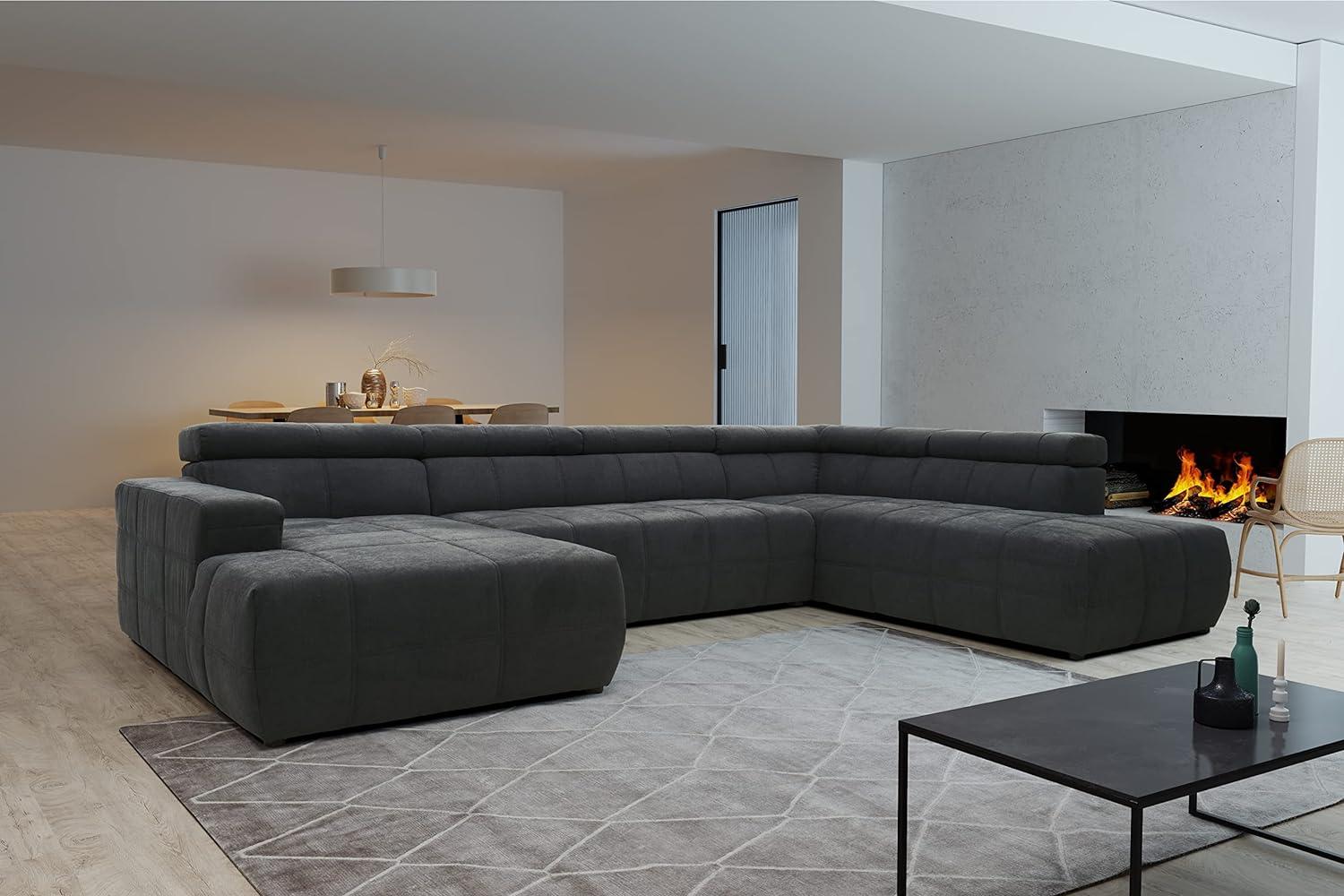 DOMO. collection Brandon Sofa, Wohnlandschaft mit Rückenfunktion in U-Form, Polsterecke Eckgarnitur Polstergarnitur, grau, 175 x 359 x 228 cm Bild 1