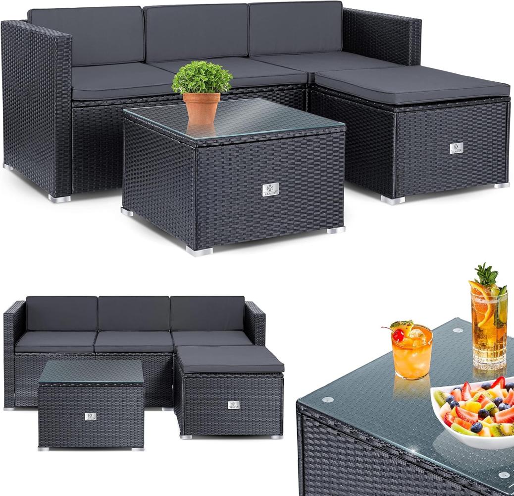 KESSER® Polyrattan Lounge Aruba - Gartenlounge für 3-4 Personen Gartenmöbel-Set Sitzgruppe aus 3er Gartensofa, Sessel, Hocker und Beistelltisch mit Sitzkissen - Garten, Terrasse, Balkon, Anthrazit Bild 1