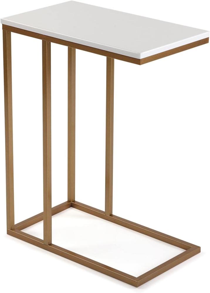 Versa Padua Beistelltisch für das Wohnzimmer, Schlafzimmer oder die Küche. Moderner, niedriger Tisch, Maßnahmen (H x L x B) 61 x 26 x 46 cm, Holz und Metall, Farbe: Gold und Weiß Bild 1