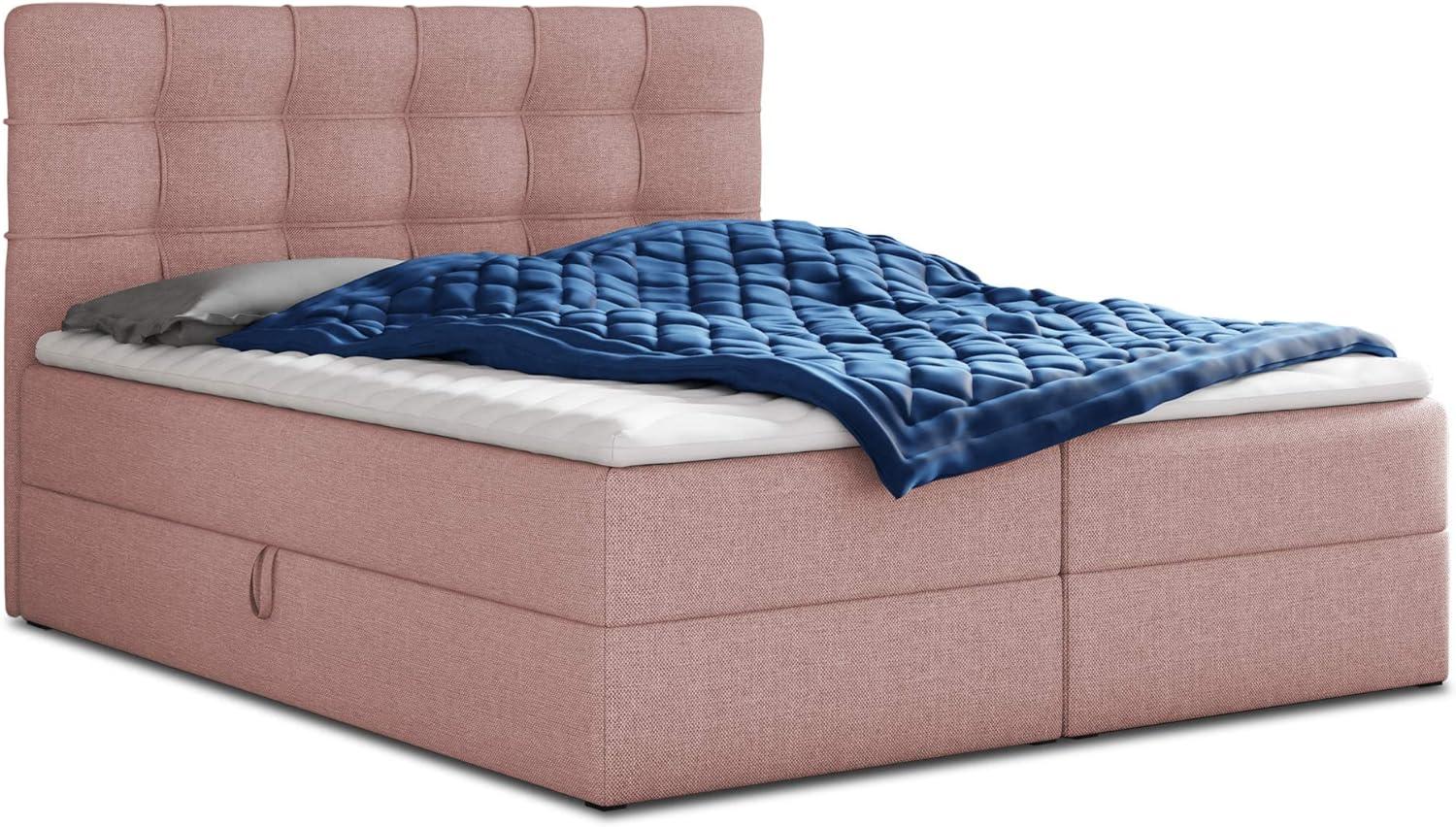 Boxspringbett Best mit 2 Bettkästen, Doppelbett mit Bonell-Matratze und Topper, pink, 160x200 Bild 1