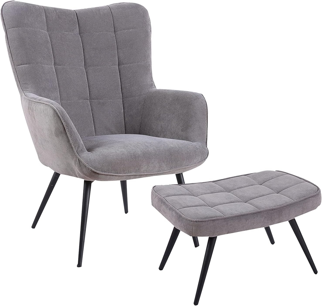 byLIVING Sessel UTA (bestehend aus Sessel und Hocker, Bezug: Samtstoff, Webstoff, Cordstoff Farbe: dunkelgrün, grau, schwarz), Sessel: B 72, H 97, T 80 cm / Hocker B 60, H 39, T 41 cm Bild 1