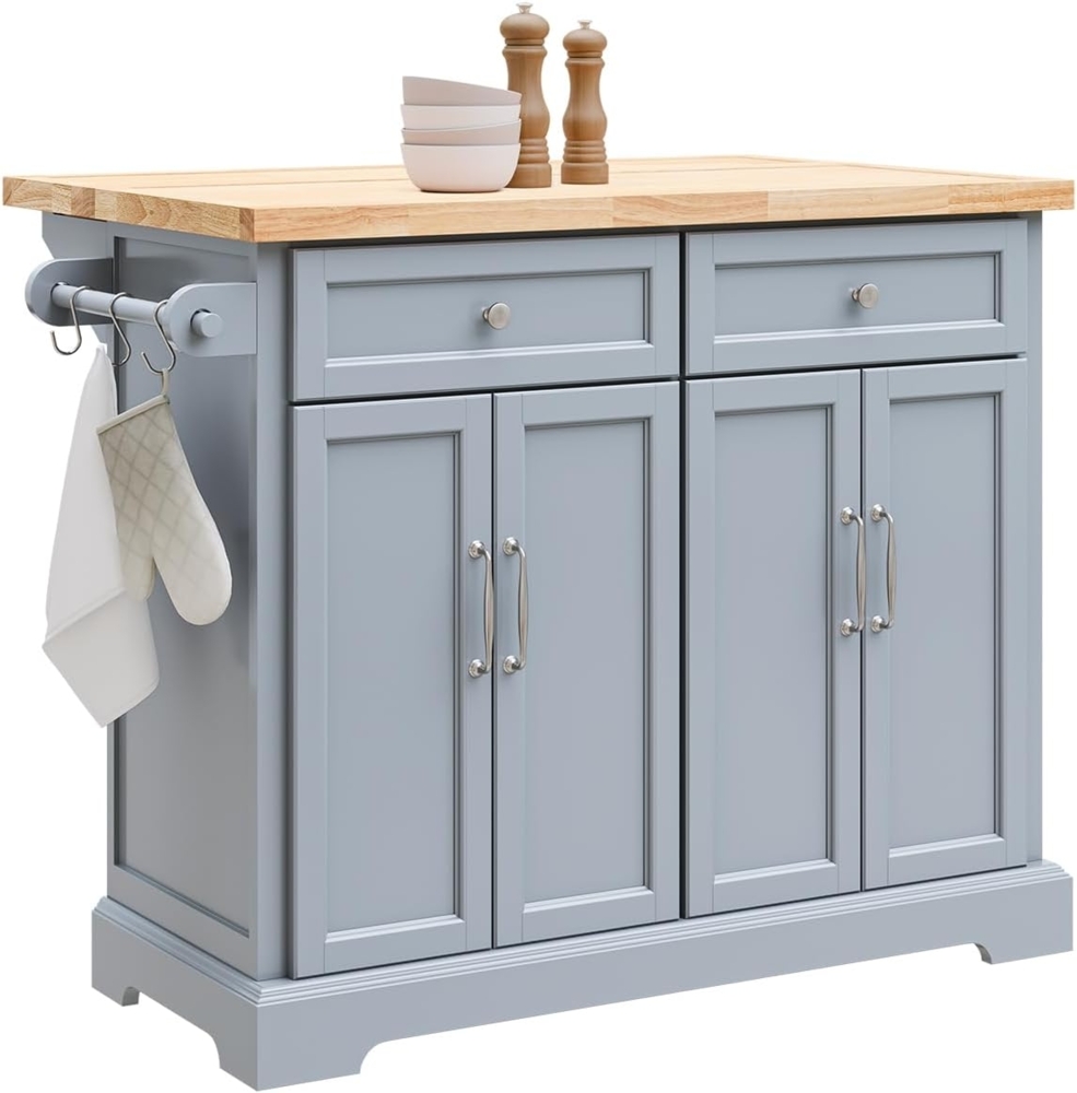 Kücheninsel mit erweiterbarer Arbeitsplatte auf Rollen Holz Grau FKW71-HG Bild 1