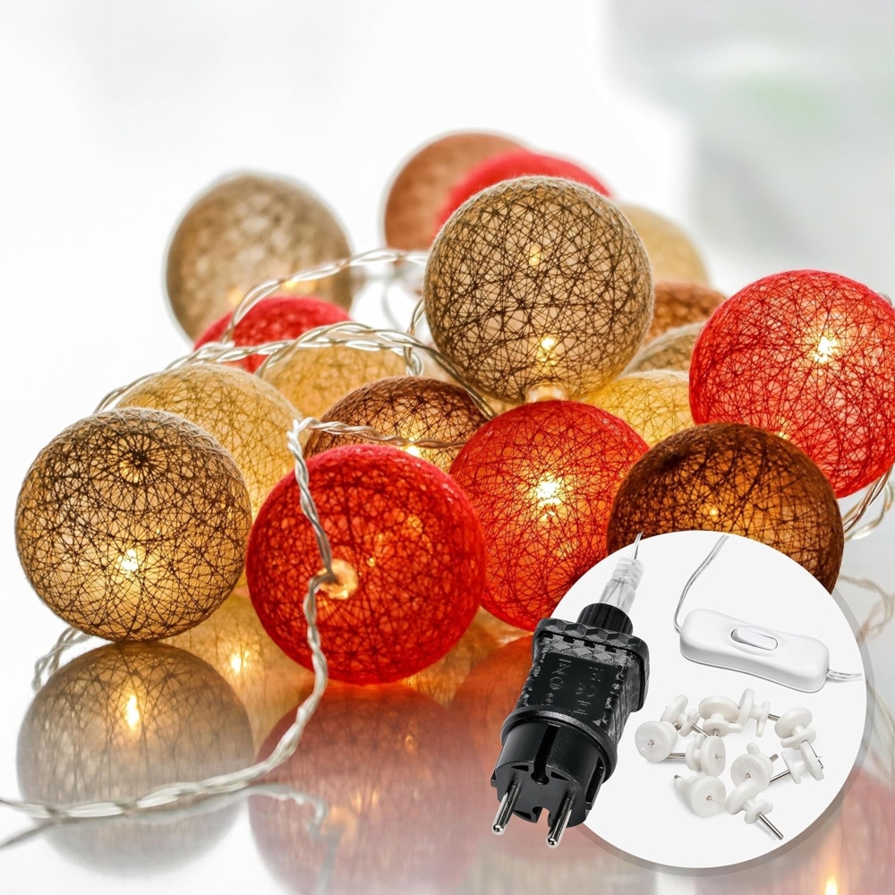 COZY HOME LED-Lichterkette Cotton Balls - Strombetrieben, 20 LED I 6m I Warmweiße LED-Cotton Ball I Hausbett Bunt Deko Bild 1