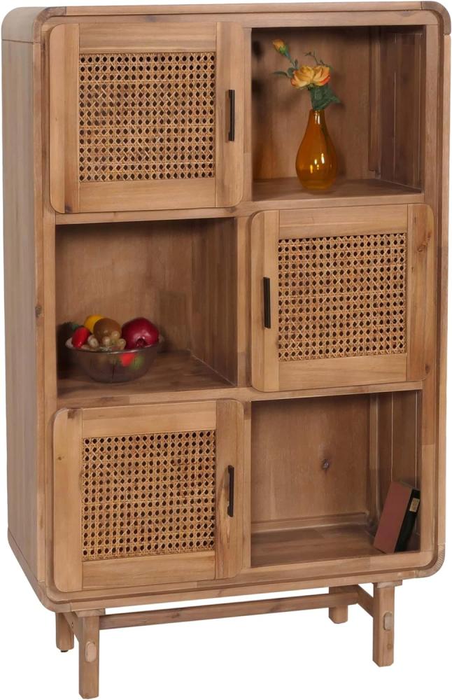 Highboard HWC-M47, Kommode Schrank Sideboard, Staufächer, Rattan Akazie Massiv-Holz gebeizt 141x90x35cm 32kg Bild 1