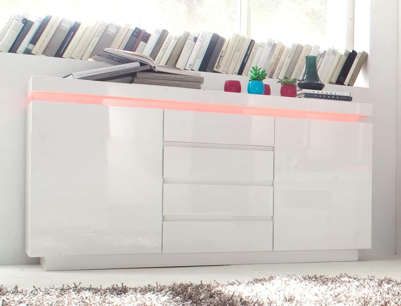 Sideboard Odin 150 x 81 x 40 cm Hochglanz weiß LED Beleuchtung Anrichte Bild 1