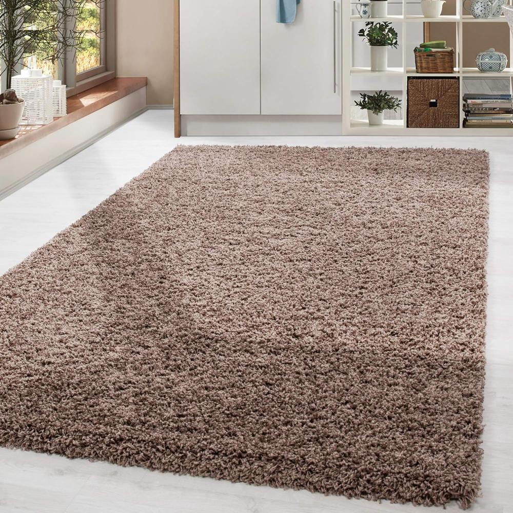 HomebyHome Hochflor Wohnzimmer Teppich 200x290 cm Einfarbig Mokka Teppich Langflor Shaggy Modern Teppich für Schlafzimmer, Pflegeleicht Flauschig Weich Rechteckig Großer Teppich Bild 1