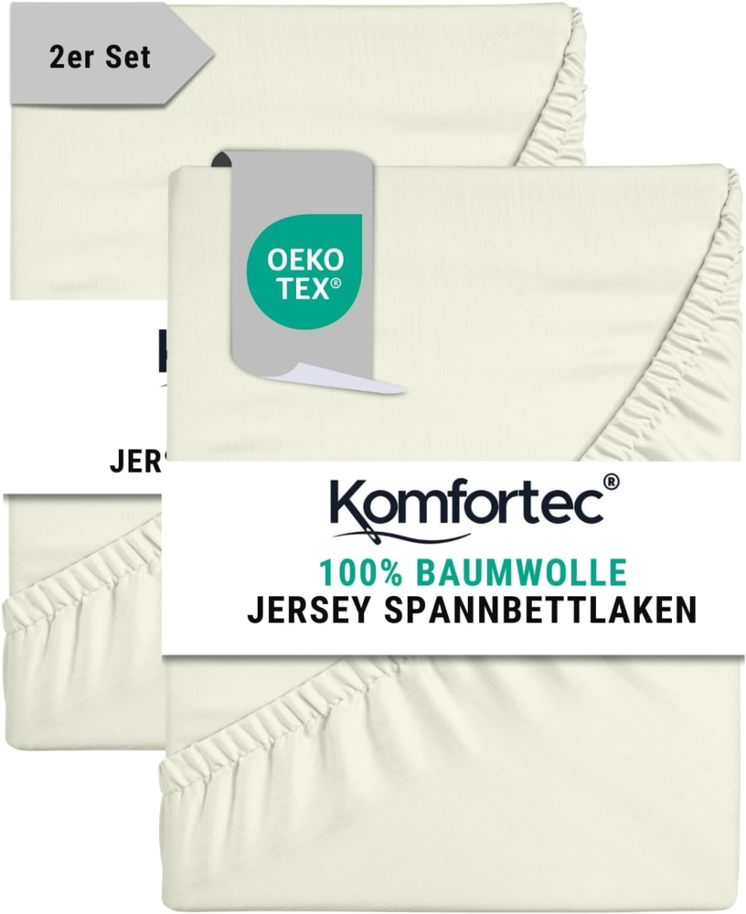 Komfortec Spannbettlaken Jersey Spannbettuch, 90x200, 140x200, 160x200, 180x200 oder 200x200 cm, 100% Baumwolle (135 g/m), Gummizug: Rundum, (2 Stück), OEKO-TEX® Standard 100 Zertifisiert, für Matratzen bis 25 cm Höhe Bild 1