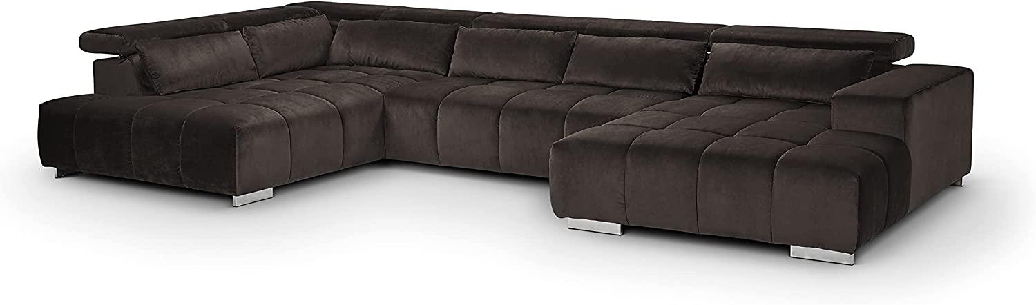 Mivano Wohnlandschaft Orion / Riesige Sofalandschaft in U-Form inkl. XL-Recamiere und Kopfteilfunktion / 409 x 73 x 225 / Velours, Braun Bild 1