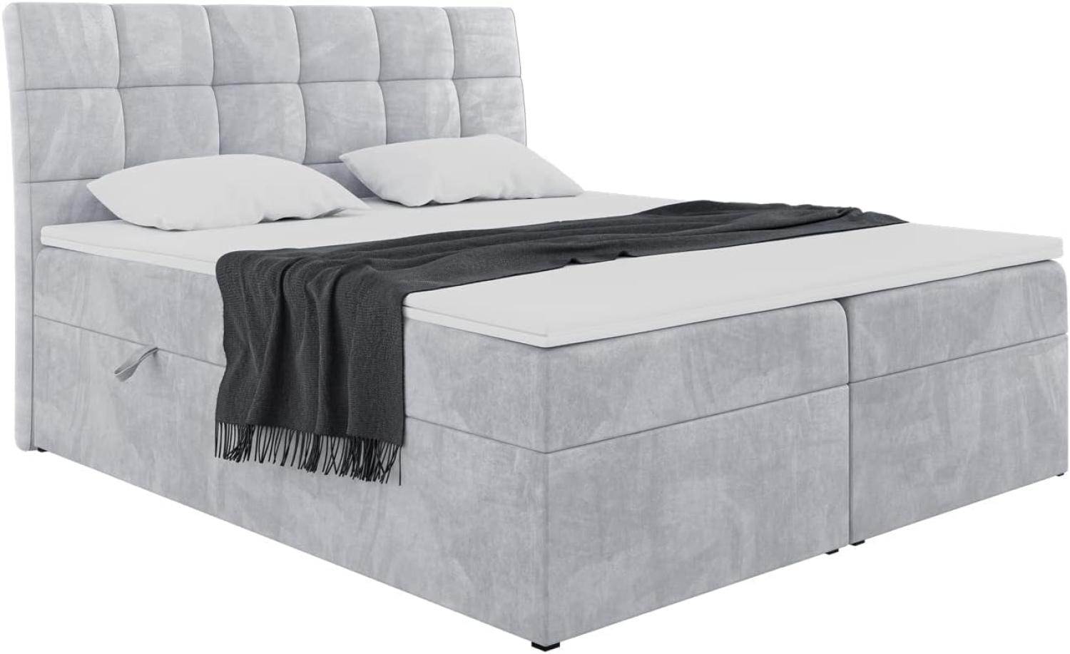 MEBLINI Boxspringbett DRAGO 120x200 cm mit Bettkasten - H4/Hellgrau Samt Polsterbett - Doppelbett mit Topper & Taschenfederkern-Matratze Bild 1