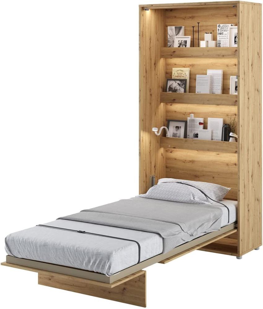 MEBLINI Schrankbett Bed Concept - BC-03 - 90x200cm Vertikal - Artisan Eiche mit Matratze - Wandbett mit Lattenrost - Klappbett mit Schrank - Wandklappbett - Murphy Bed - Bettschrank Bild 1