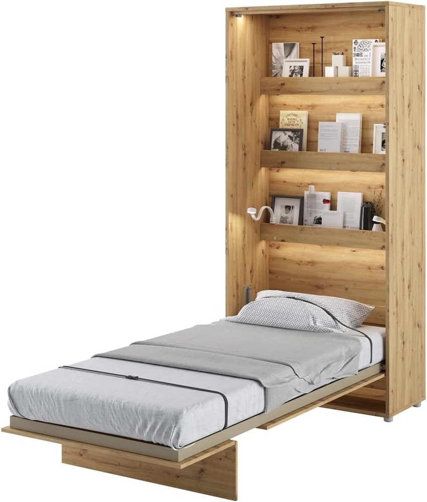 MEBLINI Schrankbett Bed Concept - BC-03 - 90x200cm Vertikal - Artisan Eiche mit Matratze - Wandbett mit Lattenrost - Klappbett mit Schrank - Wandklappbett - Murphy Bed - Bettschrank Bild 1