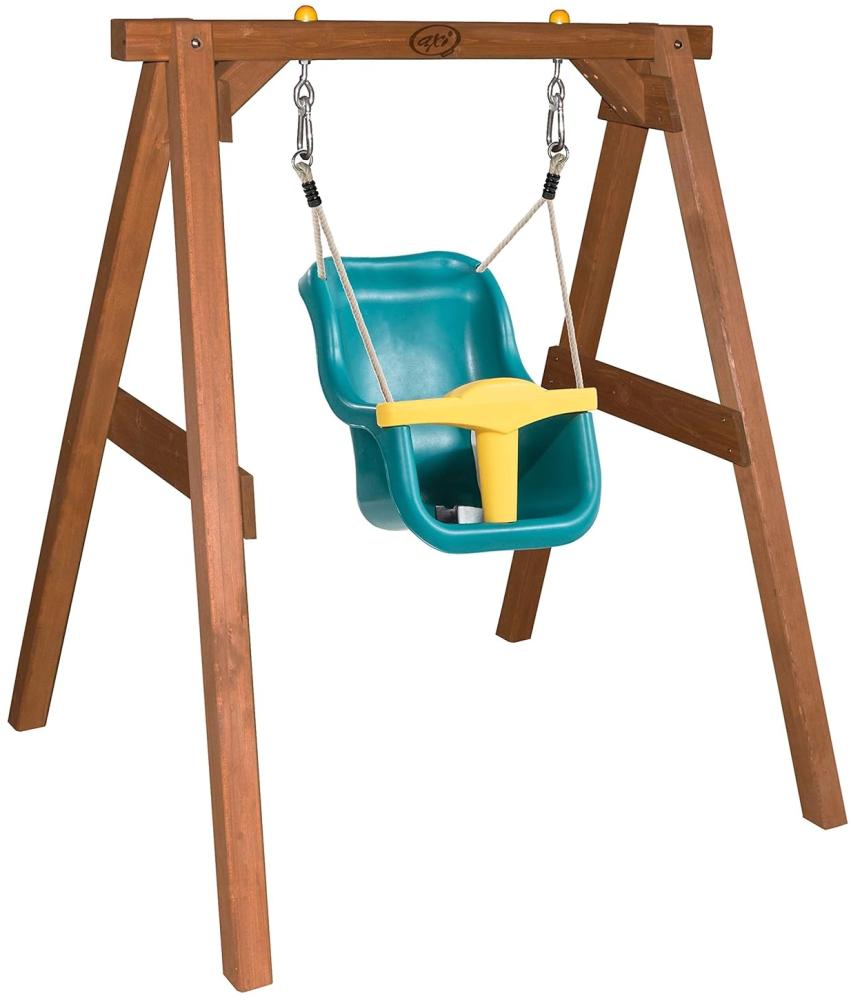 Babyschaukel, Holzschaukel mit Babysitz, Holzgestell braun Bild 1