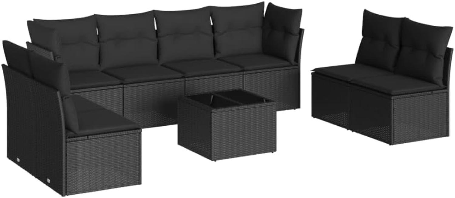 vidaXL 9-tlg. Garten-Sofagarnitur mit Kissen Schwarz Poly Rattan 3217455 Bild 1