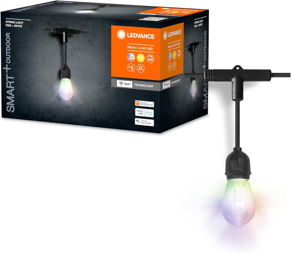 Ledvance SMART+ Outdoor WiFi-Lichterkette, 4,5W, 240lm, schwarz, warmweißes Licht (3000K) & RGB-Licht mit 16 Mio. Farben, App steuerbar, kompatibel mit Amazon, Google, IP44 Bild 1