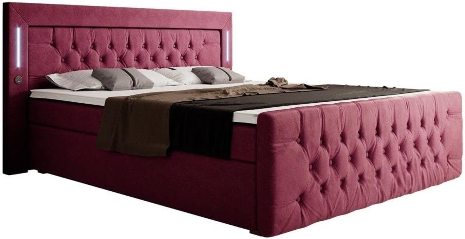 Boxspringbett Elegance mit LED, USB und Stauraum 140x200 Rot H4 Bild 1