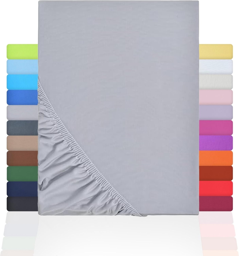 NatureMark Jersey Spannbettlaken, Spannbetttuch 100% Baumwolle in vielen Größen und Farben MARKENQUALITÄT ÖKOTEX Standard 100 | 200x220 cm +40 Steg - Silber grau Bild 1