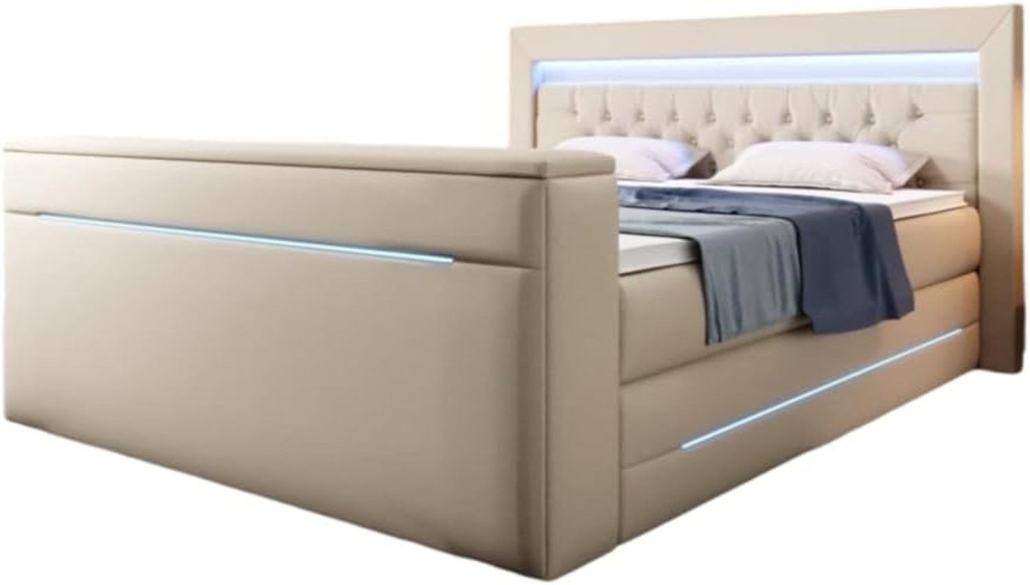 Boxspringbett Merkur mit TV Lift und RGB 140x200 Beige H2 Bild 1