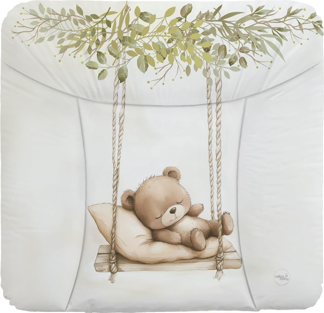 Ceba Baby® weiche Wickelauflage 50x70 cm - Baby Wickelunterlage- Wickeltischauflage für Junge und Mädchen - Wasserdicht, abwaschbar - OEKO-TEX® Standard 100 - Made in EU - Teddybär auf der Schaukel Bild 1