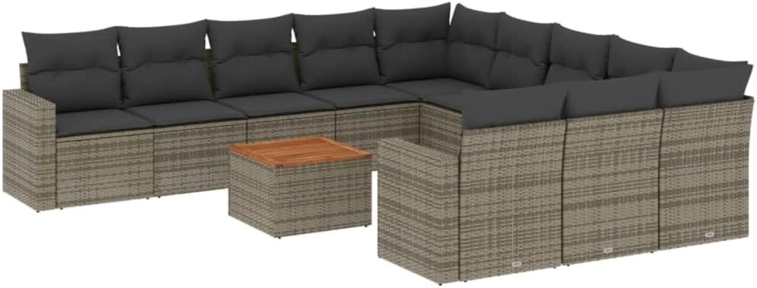 vidaXL 12-tlg. Garten-Sofagarnitur mit Kissen Grau Poly Rattan 3224352 Bild 1