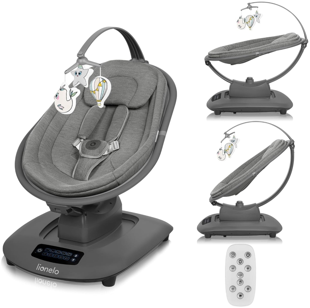 LIONELO BLOSSOM Elektrische Babywippe bis zu 9 kg Babyliege Verstellbare Rückenlehne Natürliches Schaukeln 5 Geschwindigkeiten Ergonomischer Sitz Bluetooth-Fernbedienung, 5 Melodien Bild 1