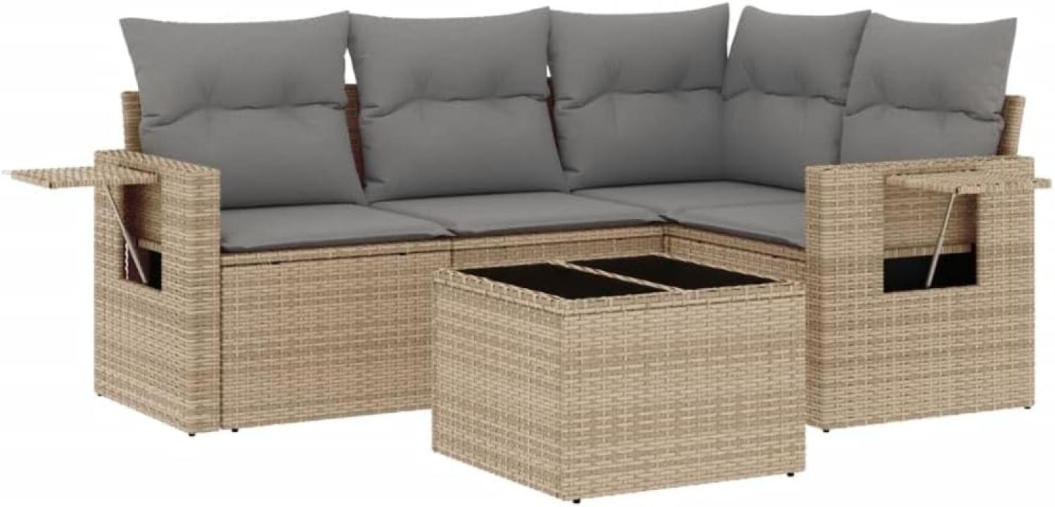 vidaXL 5-tlg. Garten-Sofagarnitur mit Kissen Beige Poly Rattan 3252456 Bild 1