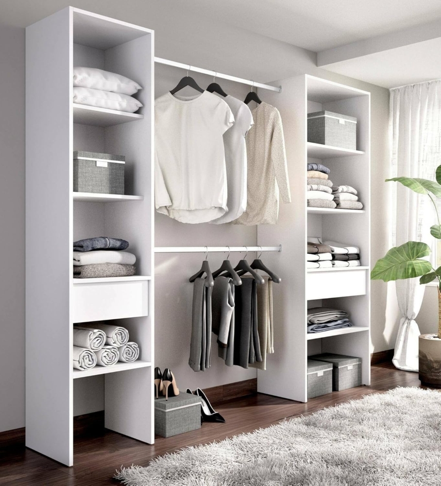 Dmora - Großer Kleiderschrank Blossberg, Schlafzimmermöbel, Schrank, Garderobe, 160x50 h185 cm, Weiß Bild 1