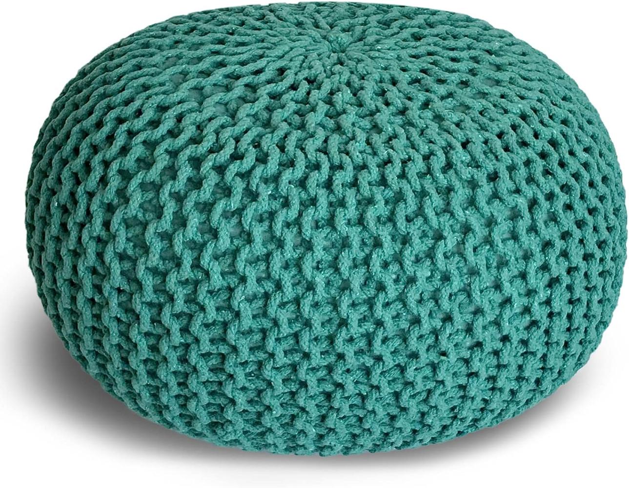 casamia Pouf Ø 55 o. 45 cm Sitzpouf Strickhocker Sitzpouf Bodenkissen nachhaltig Grobstrick Optik Größe ø 45 cm, Farbe türkis Bild 1