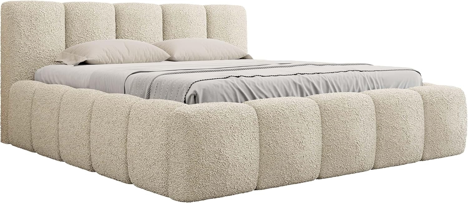 Mirjan24 'Koweni' Polsterbett mit Bettkasten, Bouclé, Sand, 180x200 cm Bild 1