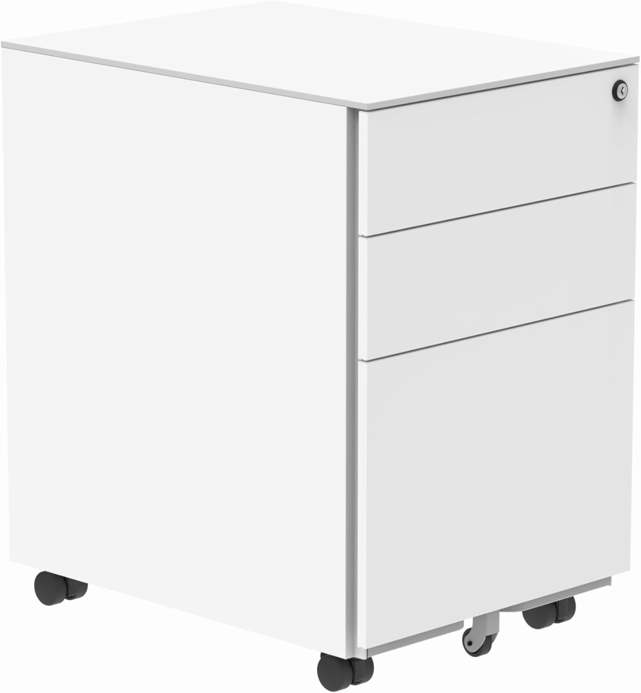 office hippo Essentials Robuster Aktenschrank mit 3 Schubladen (1 für A4 oder Kanzleipapier), mobiler Sockel, Aktenschrank, Kippschutz und abschließbare Büroaufbewahrung, vormontiert, 5 Jahre Wty, Bild 1