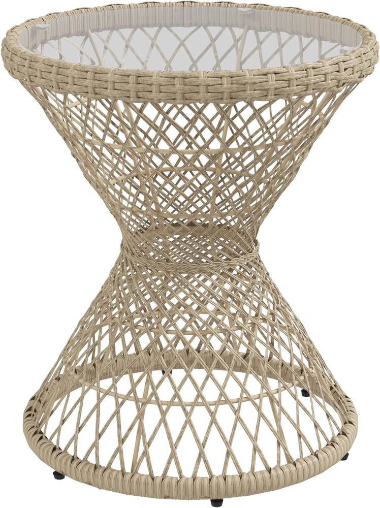 Outsunny Beistelltisch Rattan Gartentisch, 45 x 45 cm Couchtisch mit UV-Schutz, Balkontisch mit Tischplatte aus Sicherheitsglas, Kaffeetisch im Boho-Design, Braun Bild 1