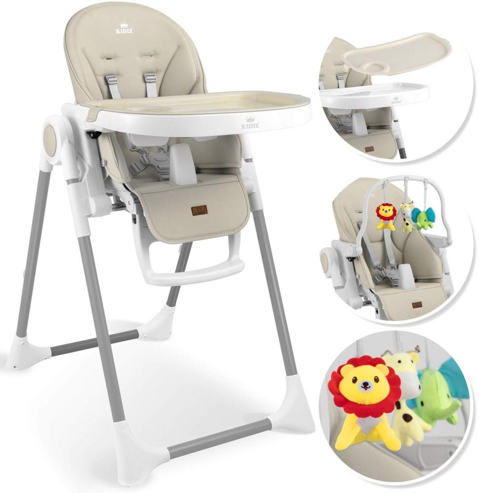 KIDIZ® 3in1 Hochstuhl Kinderhochstuhl inkl. Spielbügel , Babyliege , Kombihochstuhl Babyhochsitz ,7 höhenverstellbar Verstellbare Rückenlehne , mitwachsend ab 0 Monate bis 6 Jahre Babystuhl Beige Bild 1